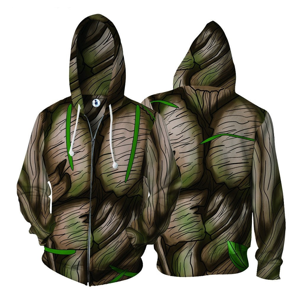 Guardians Of The Galaxy Groot Cosplay Zip Up Hoodie Jacket XS  