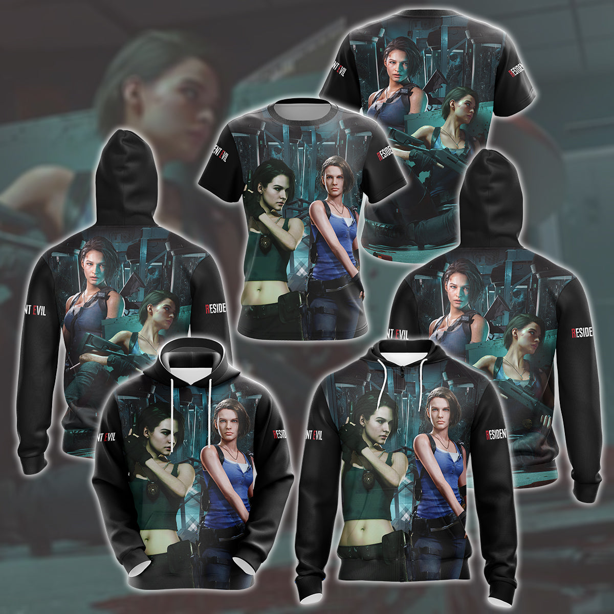 Resident Evil Jill Valentine Video Game All Over Printed T-shirt Tank Top Zip Hoodie Pullover Hoodie Hawaiian Shirt Beach Shorts Joggers
