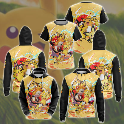 Pikachu Evolution Video Game All Over Printed T-shirt Tank Top Zip Hoodie Pullover Hoodie Hawaiian Shirt Beach Shorts Joggers
