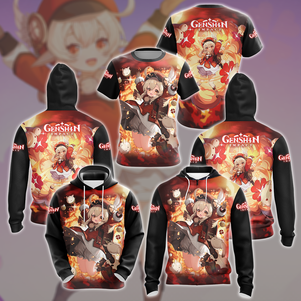 Genshin Impact Klee Video Game All Over Printed T-shirt Tank Top Zip Hoodie Pullover Hoodie Hawaiian Shirt Beach Shorts Joggers