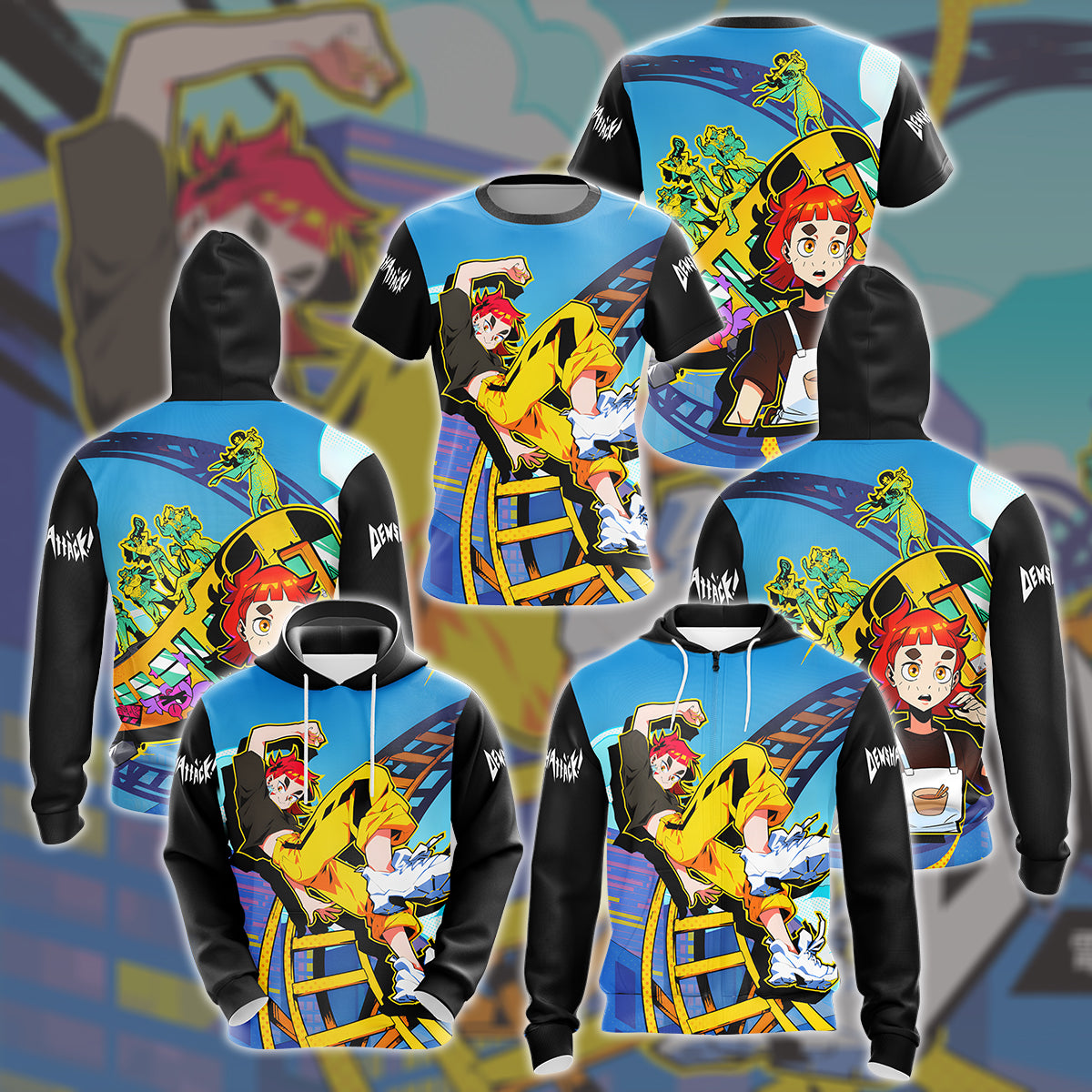 Denshattack Video Game All Over Printed T-shirt Tank Top Zip Hoodie Pullover Hoodie Hawaiian Shirt Beach Shorts Joggers