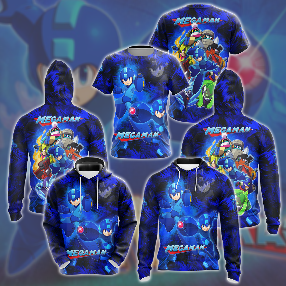 Mega Man Video Game All Over Printed T-shirt Tank Top Zip Hoodie Pullover Hoodie Hawaiian Shirt Beach Shorts Joggers