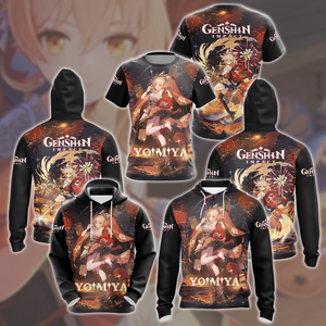 Genshin Impact Yoimiya Video Game All Over Printed T-shirt Tank Top Zip Hoodie Pullover Hoodie Hawaiian Shirt Beach Shorts Joggers   