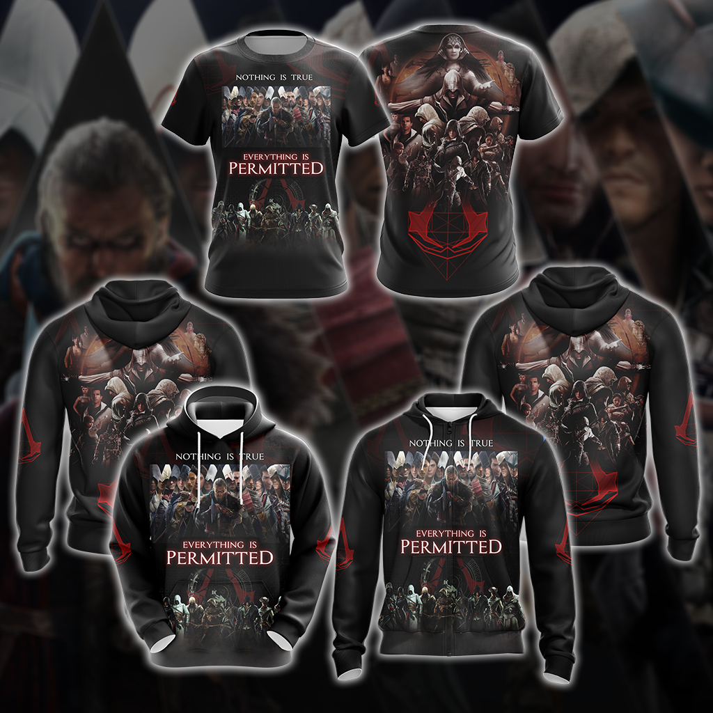Nothing is True - Everything is Permitted Assassin's Creed All Over Print T-shirt Zip Hoodie Pullover Hoodie