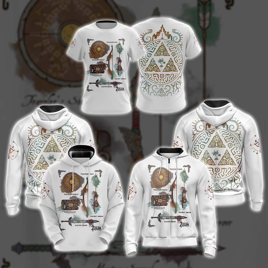 The Legend of Zelda Breath of The Wild Link Inventory Graphic All Over Print T-shirt Zip Hoodie Pullover Hoodie