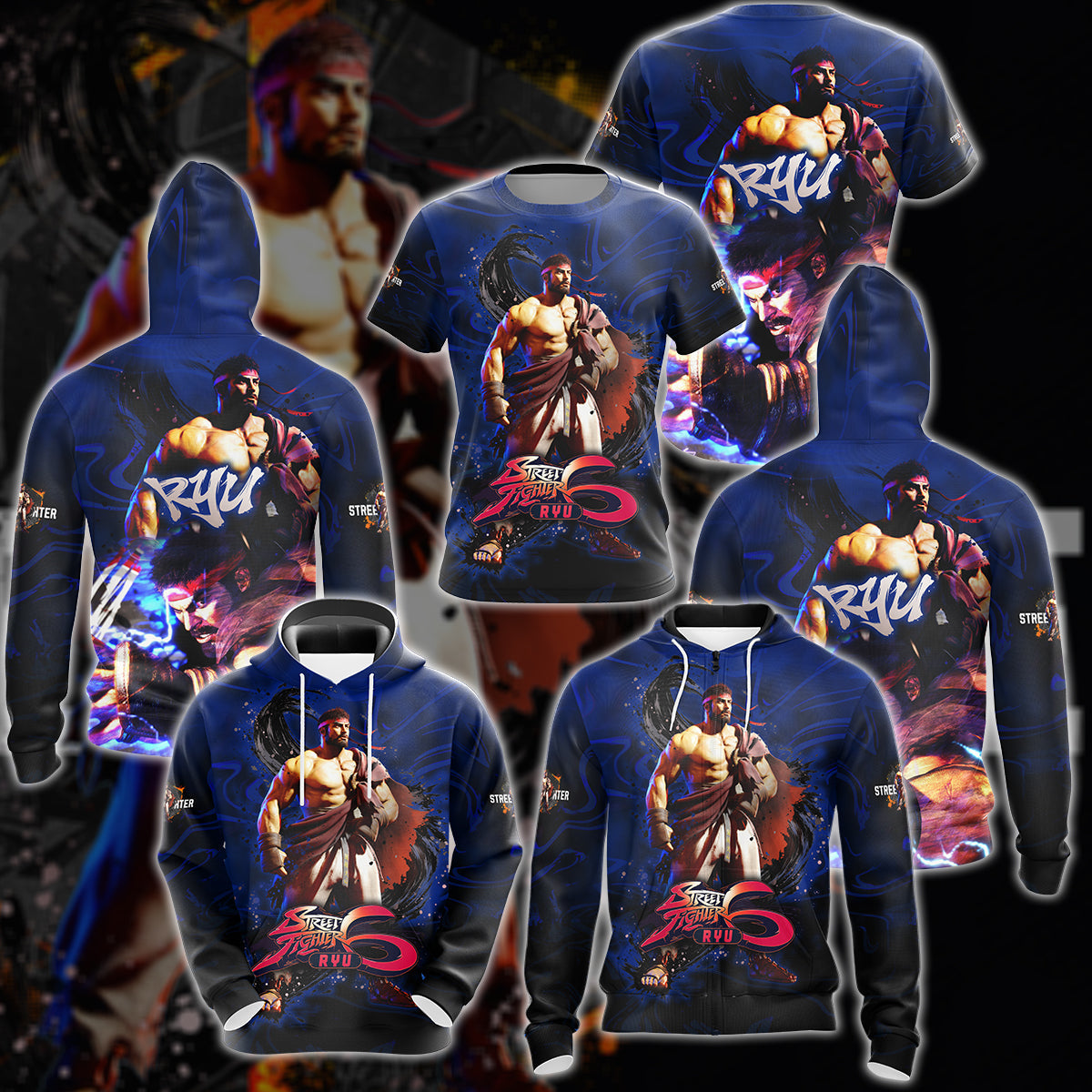 Street Fighter 6 Ryu Video Game 3D All Over Printed T-shirt Tank Top Zip Hoodie Pullover Hoodie Hawaiian Shirt Beach Shorts Jogger