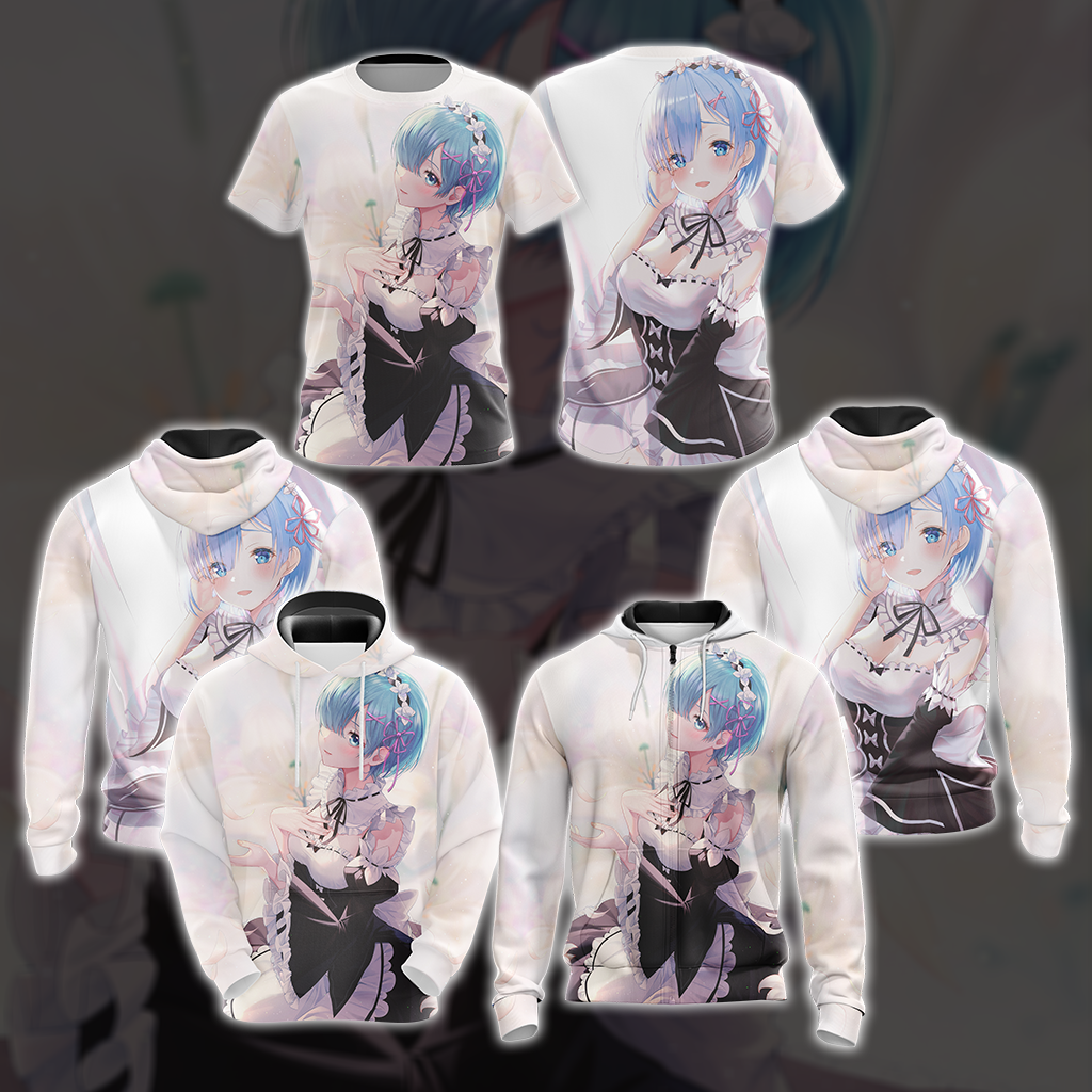 Rem Re:Zero All Over Print T-shirt Tank Top Zip Hoodie Pullover Hoodie