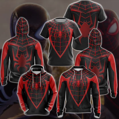 Spider-Man 2 Miles Morales Upgraded Suit Cosplay Video Game All Over Printed T-shirt Tank Top Zip Hoodie Pullover Hoodie Hawaiian Shirt Beach Shorts Joggers