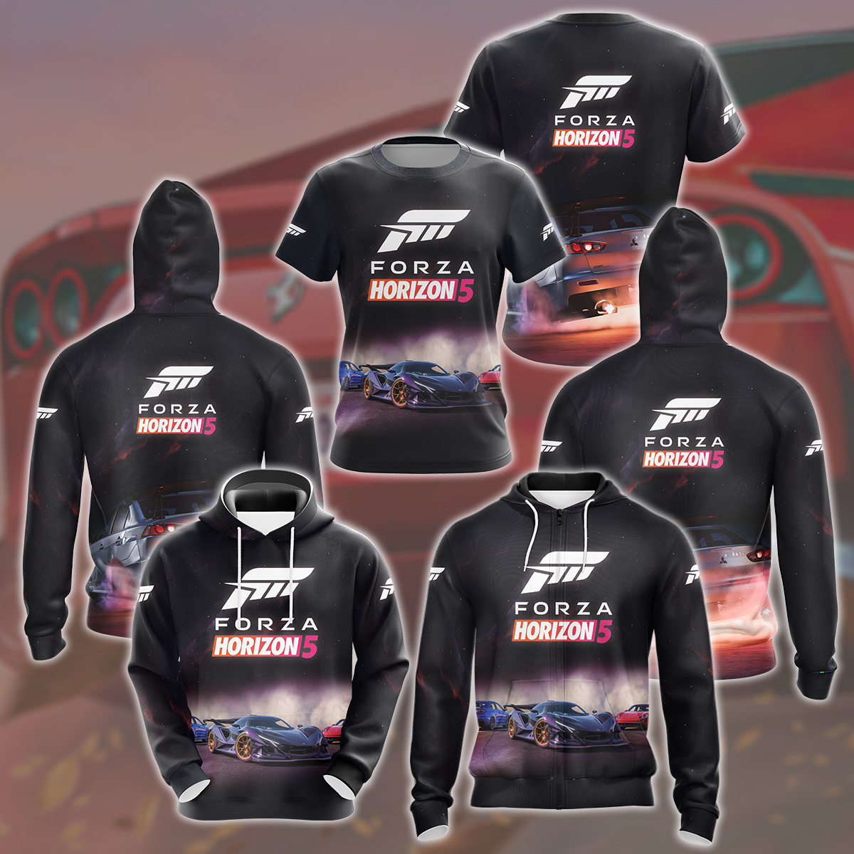 Forza Horizon 5 Video Game All Over Printed T-shirt Tank Top Zip Hoodie Pullover Hoodie Hawaiian Shirt Beach Shorts Joggers