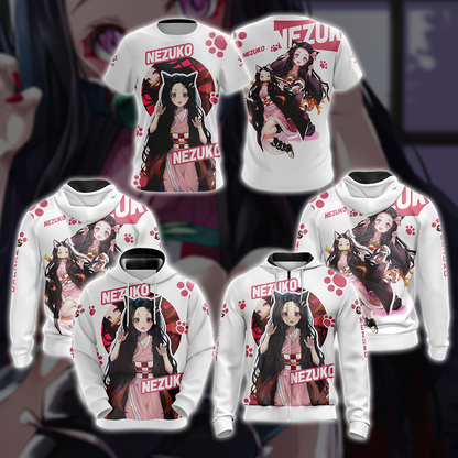 Nezuko Demon Slayer All Over Print T-shirt Zip Hoodie Pullover Hoodie