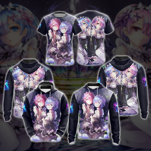 Rem & Ram Re:Zero All Over Print T-shirt Tank Top Zip Hoodie Pullover Hoodie   