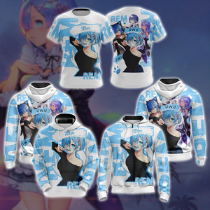 Rem Re:Zero All Over Print T-shirt Zip Hoodie Pullover Hoodie   