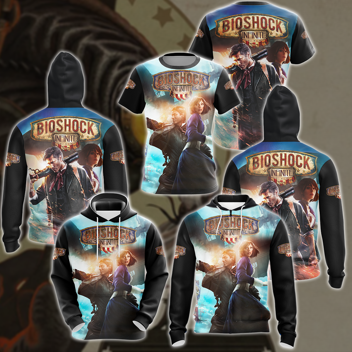 Bioshock Infinite Video Game All Over Printed T-shirt Tank Top Zip Hoodie Pullover Hoodie Hawaiian Shirt Beach Shorts Joggers