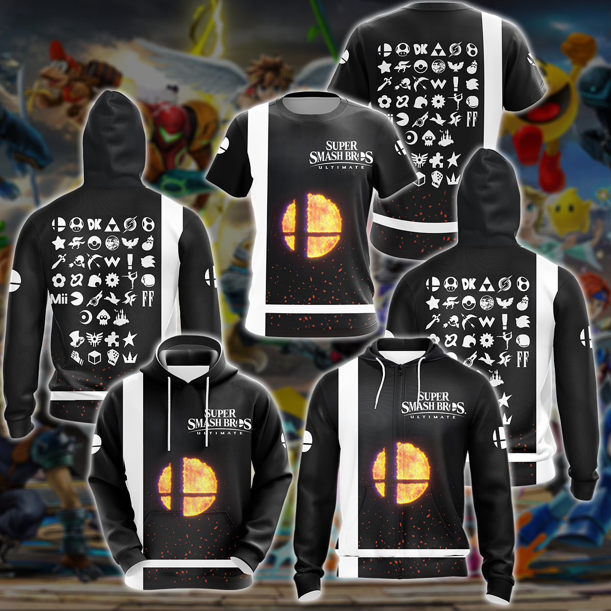 Super Smash Bros. Ultimate Video Game All Over Printed T-shirt Tank Top Zip Hoodie Pullover Hoodie Hawaiian Shirt Beach Shorts Joggers