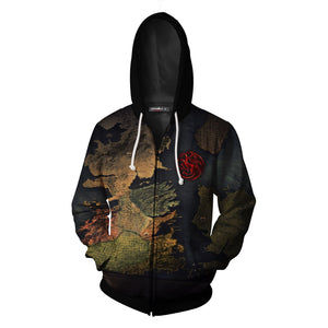 House Targaryen Game Of Thrones World Map Zip Up Hoodie   