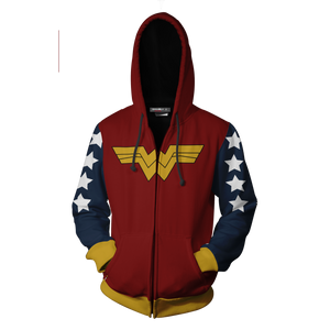 Wonder Woman Cosplay Zip Up Hoodie Jacket   