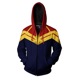 Captain Marvel Cosplay Unisex Zip Up Hoodie Jacket   