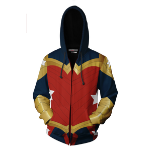 Wonder Woman Cosplay Zip Up Hoodie Jacket   