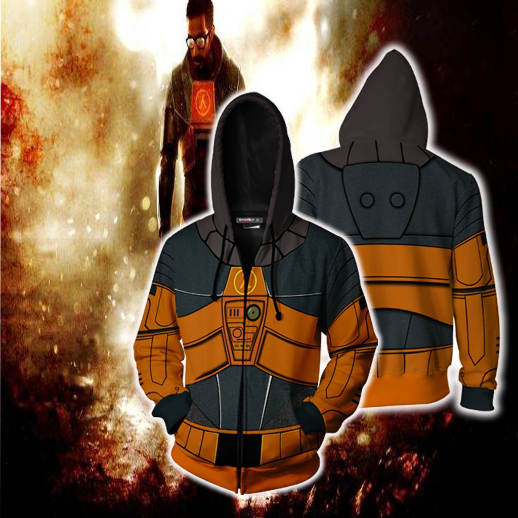 Half-Life Gordon Freeman Cosplay Zip Up Hoodie Jacket Joggers Zip Hoodie