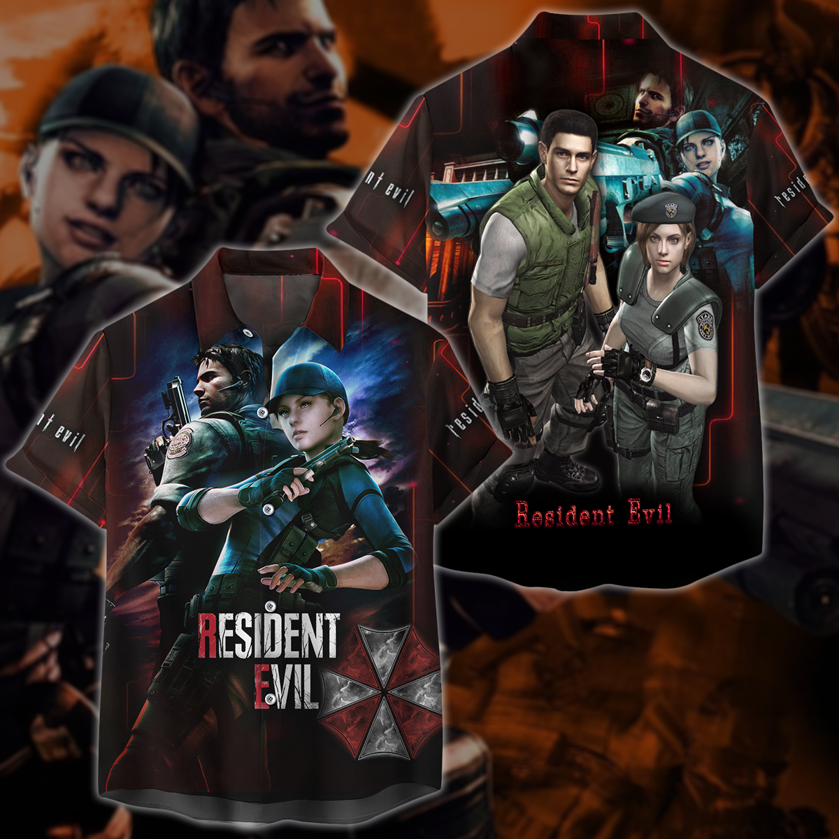 Resident Evil: Jill Valentine & Chris Redfield Video Game 3D All Over Printed T-shirt Tank Top Zip Hoodie Pullover Hoodie Hawaiian Shirt Beach Shorts Jogger Hawaiian Shirt