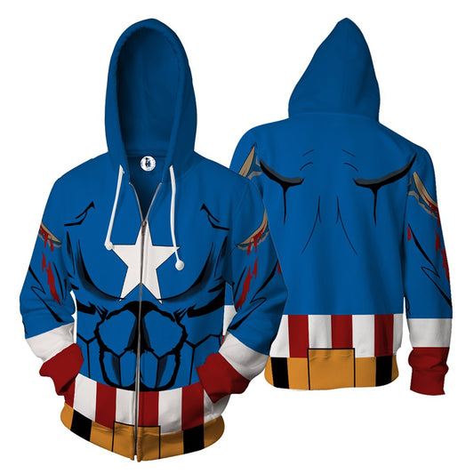 Captain America Comic Cosplay Zip Up Hoodie Jacket 5XL