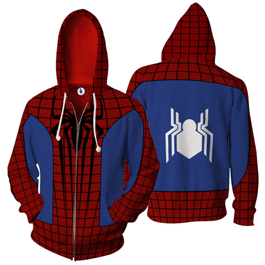 Superhero Spider Man Cosplay Zip Up Hoodie Jacket 5XL