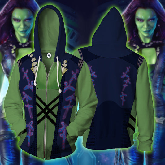 Gamora Cosplay Zip Up Hoodie Jacket 5XL
