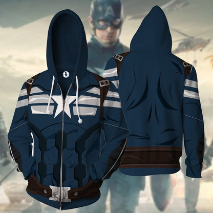 Captain America's Uniform Cosplay Zip Up Hoodie Jacket 5XL