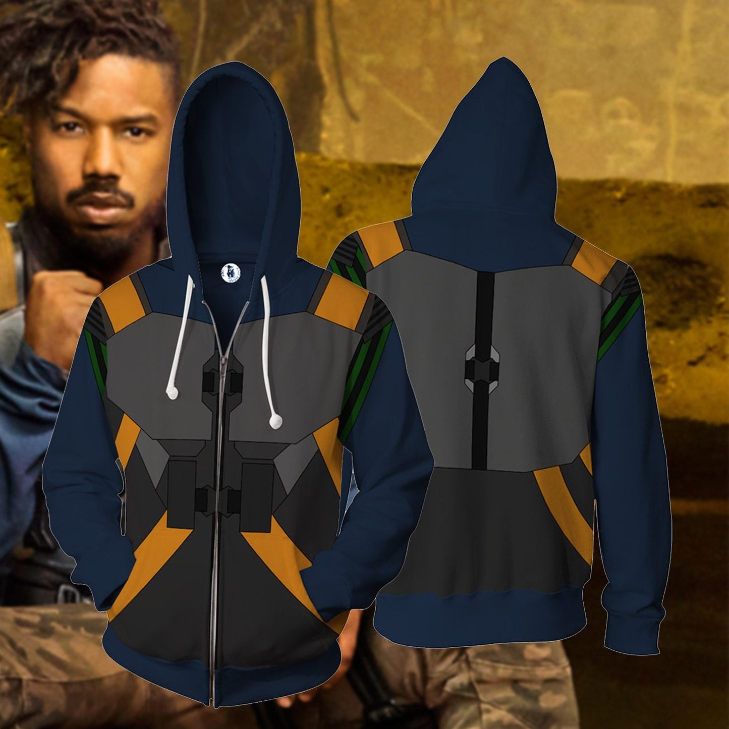 Erik Killmonger Cosplay Zip Up Hoodie Jacket 5XL