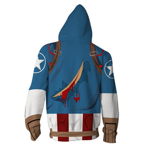 Captain America Cosplay Zip Up Hoodie Jacket   