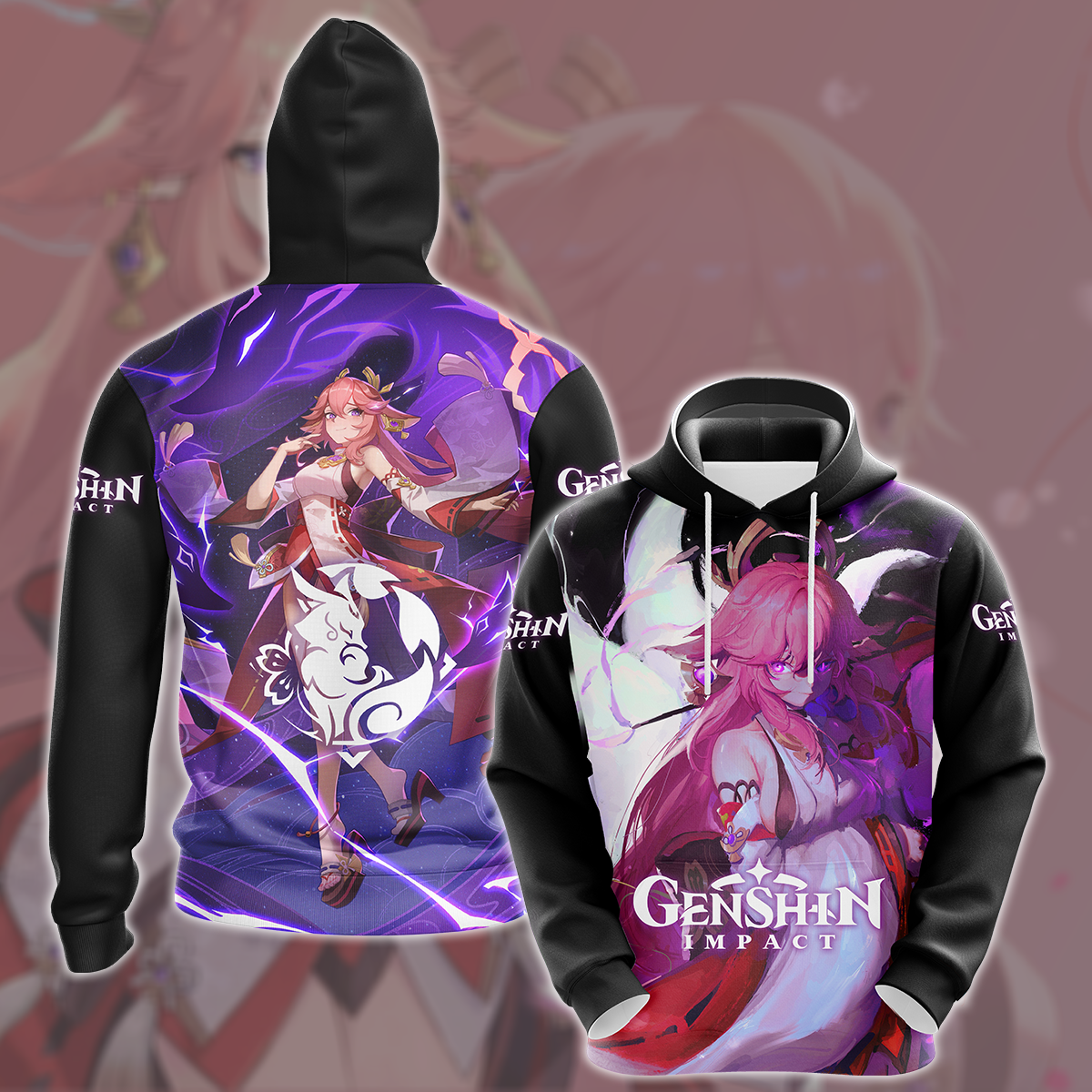 Genshin Impact Yae Miko Video Game All Over Printed T-shirt Tank Top Zip Hoodie Pullover Hoodie Hawaiian Shirt Beach Shorts Joggers Hoodie