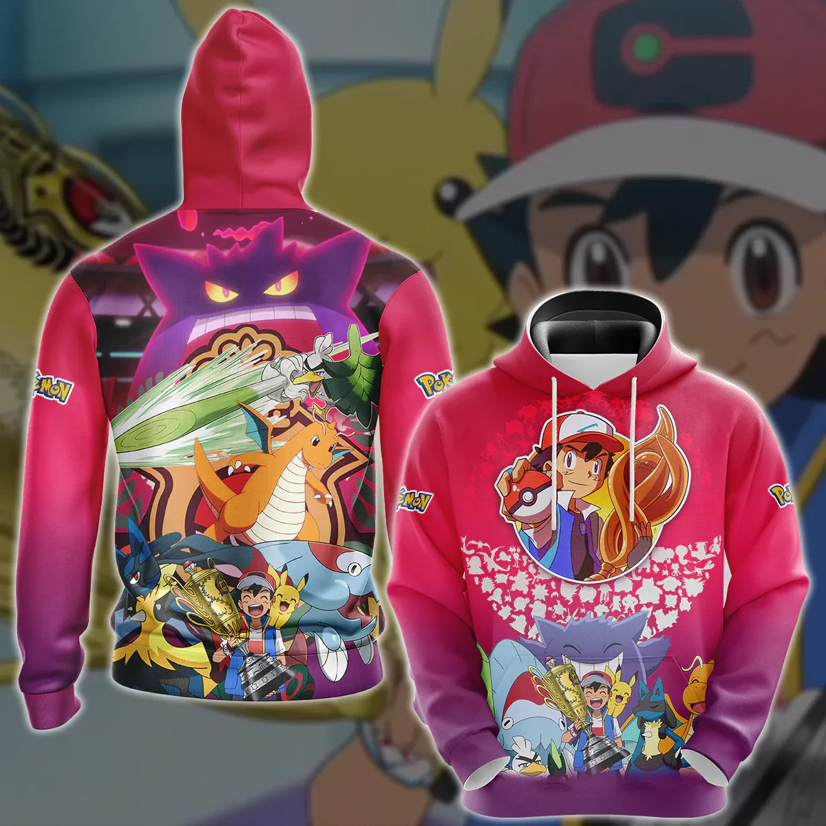 Pokemon Ash Ketchum Champion Anime Manga 3D All Over Printed T-shirt Tank Top Zip Hoodie Pullover Hoodie Hawaiian Shirt Beach Shorts Jogger Hoodie