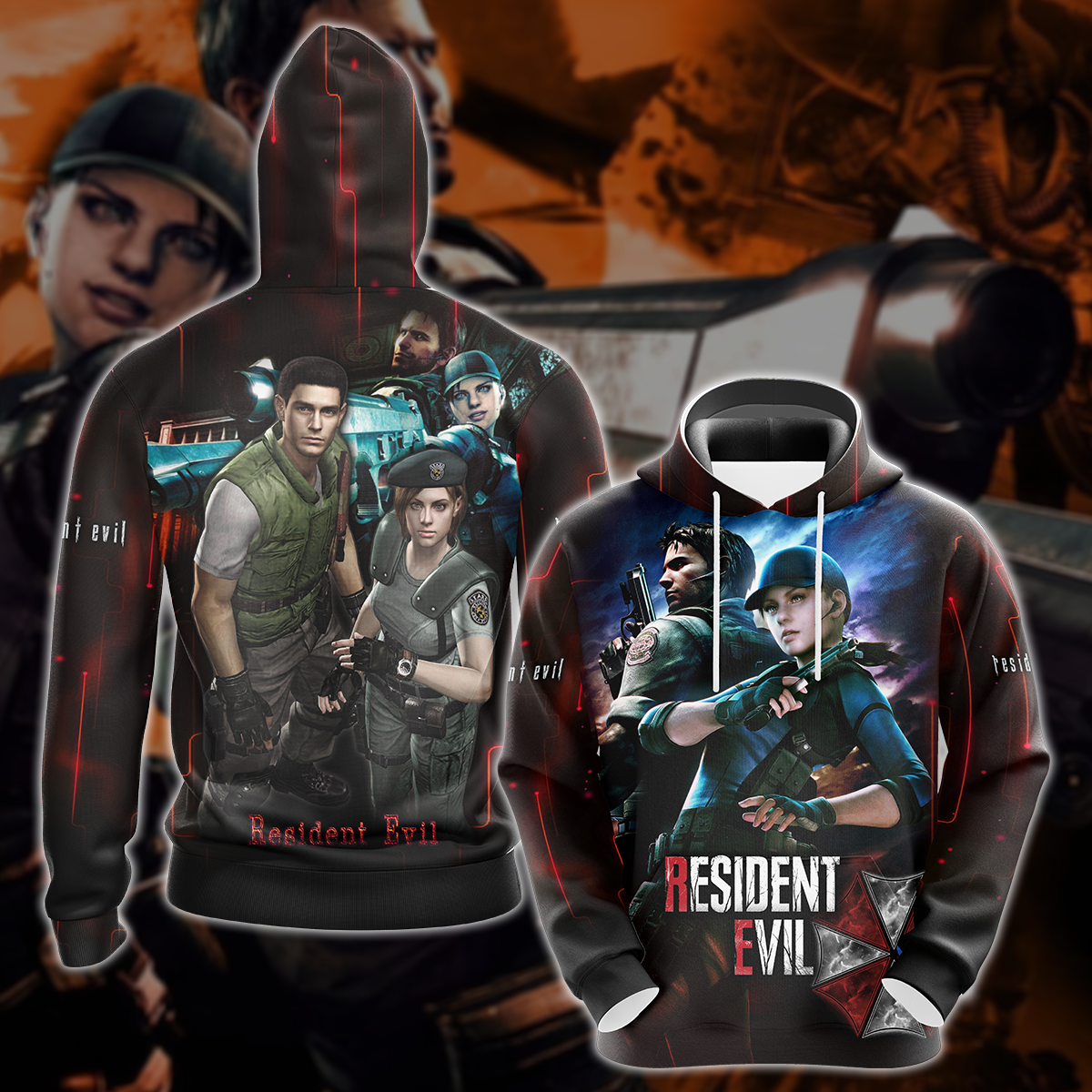 Resident Evil: Jill Valentine & Chris Redfield Video Game 3D All Over Printed T-shirt Tank Top Zip Hoodie Pullover Hoodie Hawaiian Shirt Beach Shorts Jogger Hoodie