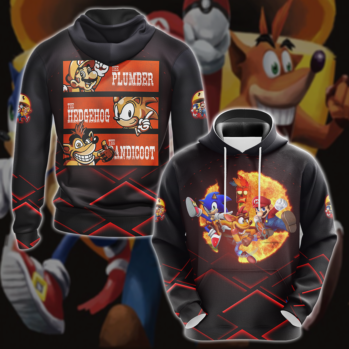 Mario Sonic Crash The Plumber The Hedgehog And The Bandicoot Video Game 3D All Over Printed T-shirt Tank Top Zip Hoodie Pullover Hoodie Hawaiian Shirt Beach Shorts Jogger Hoodie