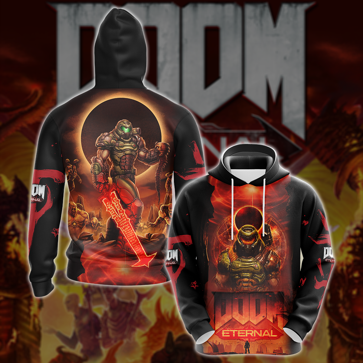 Doom Eternal Video Game All-Over T-shirt Hoodie Tank Top Hawaiian Shirt Beach Shorts Joggers Hoodie