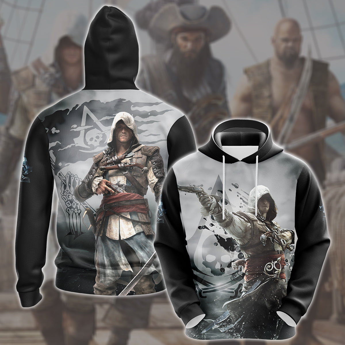 Assassin's Creed Black Flag Video Game All Over Printed T-shirt Tank Top Zip Hoodie Pullover Hoodie Hawaiian Shirt Beach Shorts Joggers Hoodie