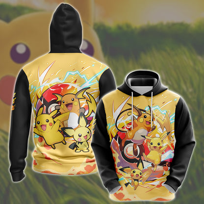 Pikachu Evolution Video Game All Over Printed T-shirt Tank Top Zip Hoodie Pullover Hoodie Hawaiian Shirt Beach Shorts Joggers Hoodie