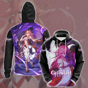 Genshin Impact Yae Miko Video Game All Over Printed T-shirt Tank Top Zip Hoodie Pullover Hoodie Hawaiian Shirt Beach Shorts Joggers Hoodie S 