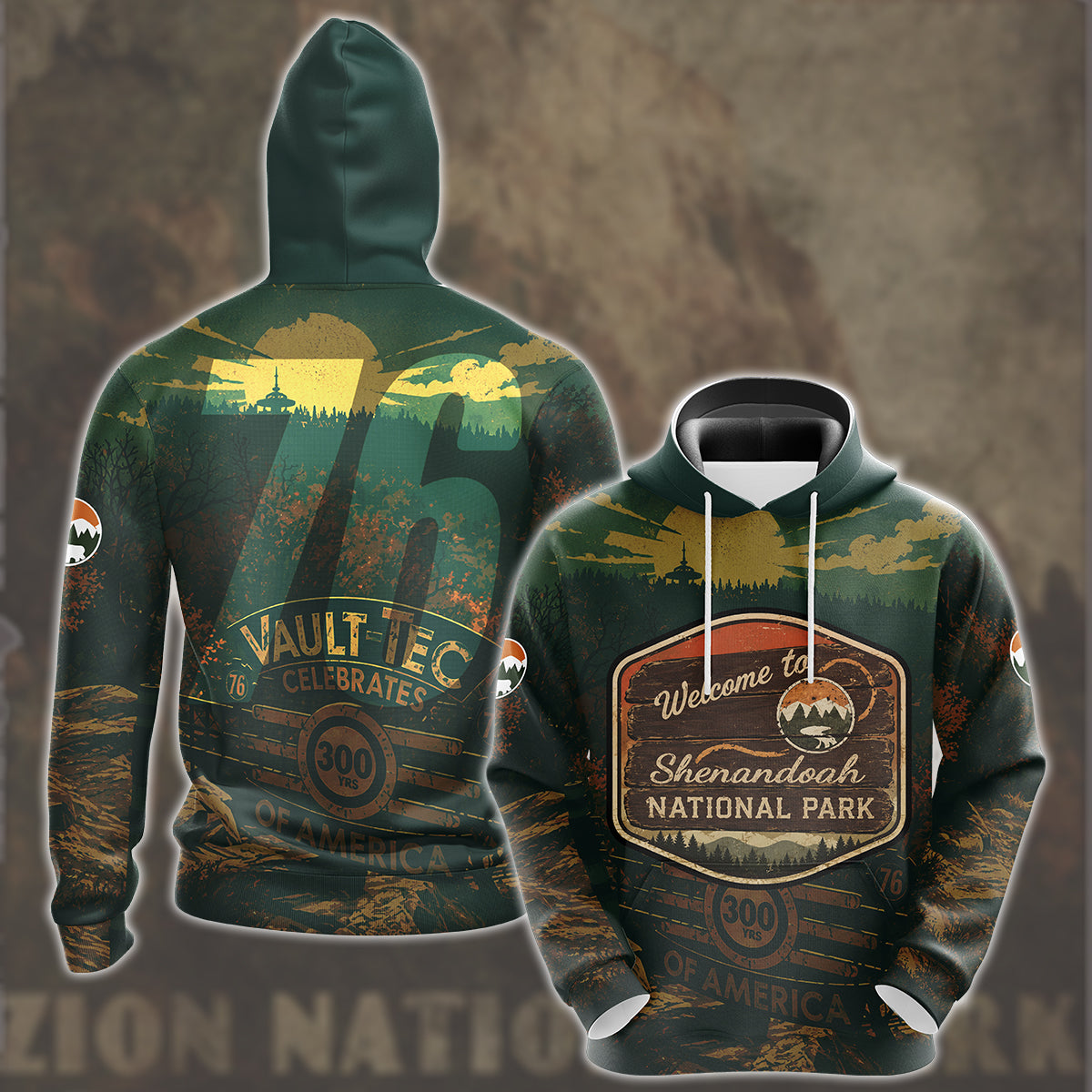 Fallout 76 Vintage National Park Style Video Game All Over Printed T-shirt Tank Top Zip Hoodie Pullover Hoodie Hawaiian Shirt Beach Shorts Joggers