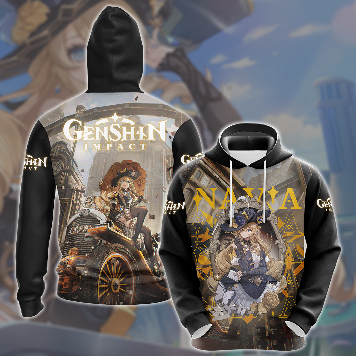 Genshin Impact Navia Video Game All Over Printed T-shirt Tank Top Zip Hoodie Pullover Hoodie Hawaiian Shirt Beach Shorts Joggers Hoodie