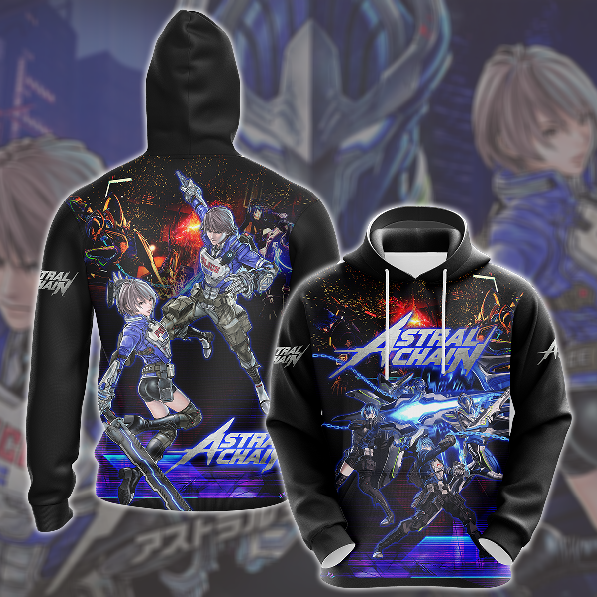 Astral Chain Video Game All Over Printed T-shirt Tank Top Zip Hoodie Pullover Hoodie Hawaiian Shirt Beach Shorts Joggers Hoodie