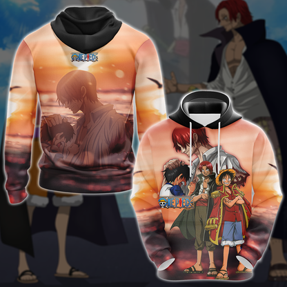 One Piece Luffy x Shanks Anime Manga 3D All Over Print T-shirt Tank Top Zip Hoodie Pullover Hoodie Hawaiian Shirt Beach Shorts Jogger Hoodie