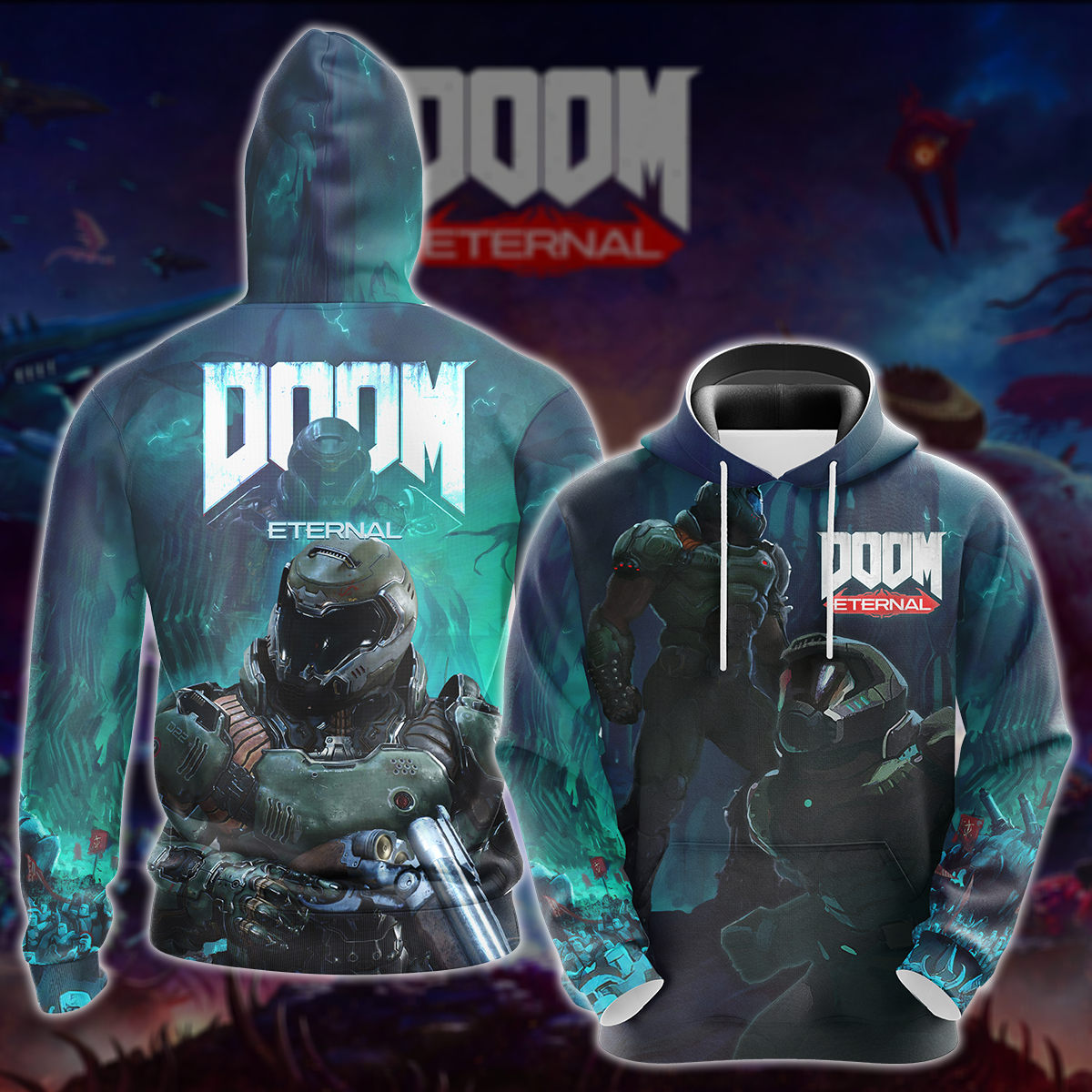 Doom Eternal Video Game All Over Printed T-shirt Tank Top Zip Hoodie Pullover Hoodie Hawaiian Shirt Beach Shorts Joggers Hoodie