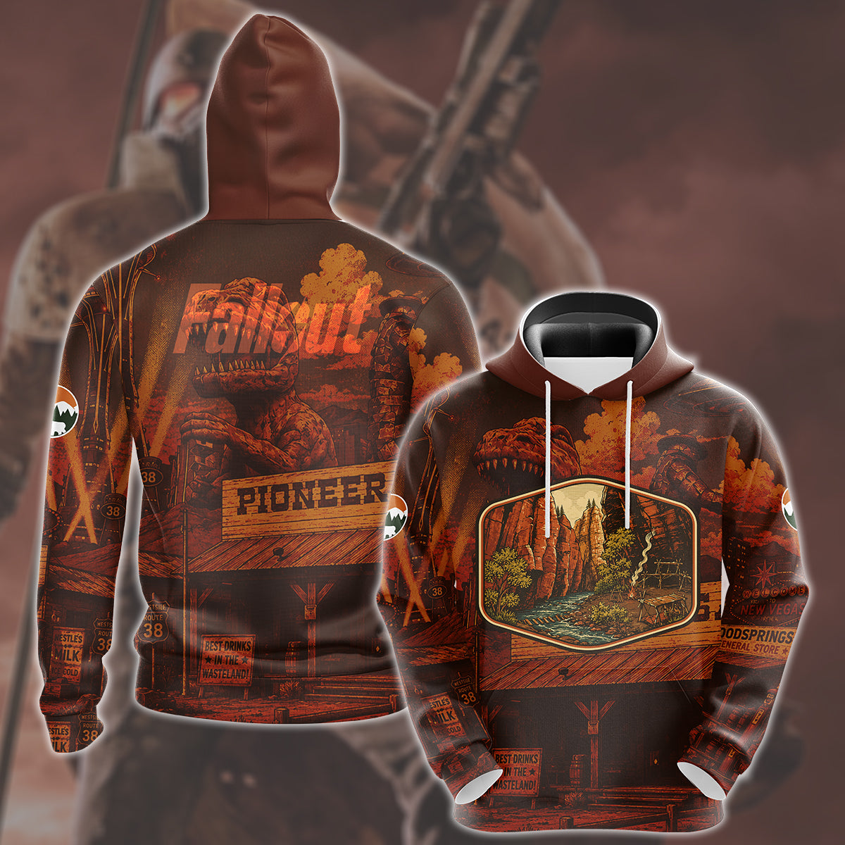 Fallout: New Vegas Vintage National Park Style Video Game All Over Printed T-shirt Tank Top Zip Hoodie Pullover Hoodie Hawaiian Shirt Beach Shorts Joggers