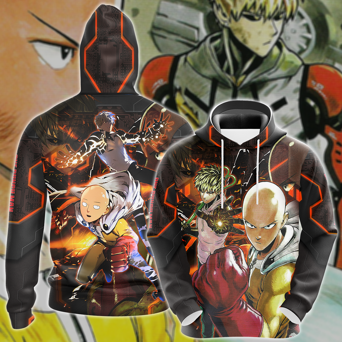 One Punch Man Saitama & Genos 3D All Over Print T-shirt Tank Top Zip Hoodie Pullover Hoodie Hawaiian Shirt Beach Shorts Jogger Hoodie