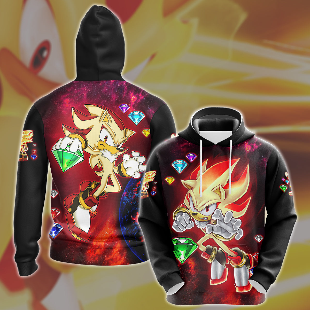 Sonic Super Shadow Chaos Emeralds Video Game All Over Printed T-shirt Tank Top Zip Hoodie Pullover Hoodie Hawaiian Shirt Beach Shorts Joggers Hoodie