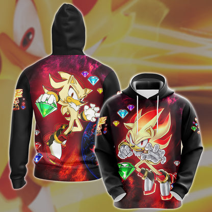 Sonic Super Shadow Chaos Emeralds Video Game All Over Printed T-shirt Tank Top Zip Hoodie Pullover Hoodie Hawaiian Shirt Beach Shorts Joggers Hoodie