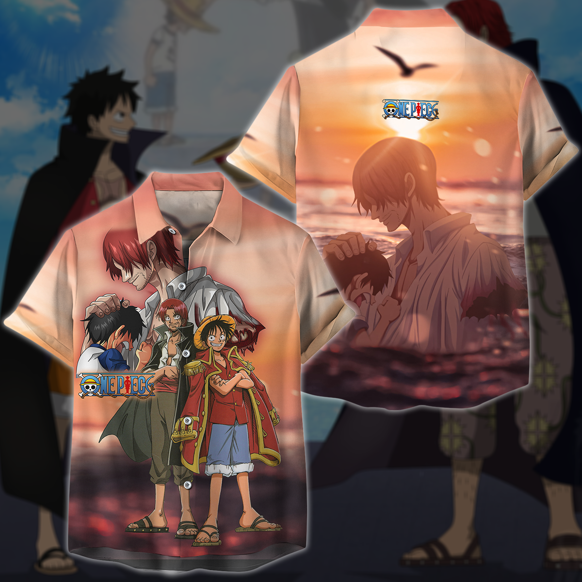 One Piece Luffy x Shanks Anime Manga 3D All Over Print T-shirt Tank Top Zip Hoodie Pullover Hoodie Hawaiian Shirt Beach Shorts Jogger Hawaiian Shirt