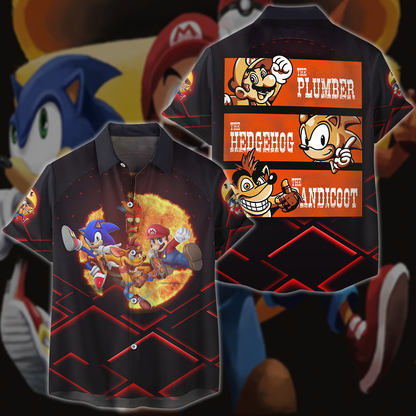 Mario Sonic Crash The Plumber The Hedgehog And The Bandicoot Video Game 3D All Over Printed T-shirt Tank Top Zip Hoodie Pullover Hoodie Hawaiian Shirt Beach Shorts Jogger Hawaiian Shirt