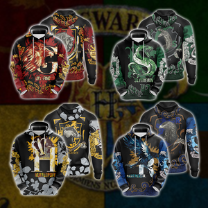 Personalized Harry Potter Hogwarts House Gryffindor Slytherin Ravenclaw Hufflepuff T-shirt Zip Hoodie Pullover Hoodie   